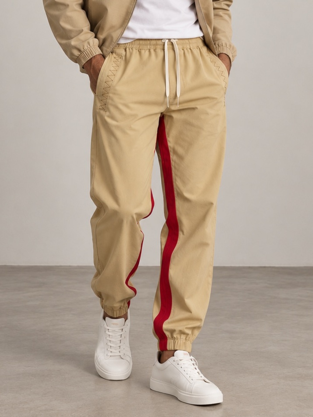 BALLY Men's Beige Track Pants with Red Stripe